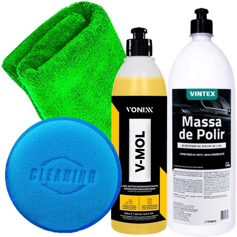 Kit Polimento Automotivo Completo: Massa Vintex, Shampoo Vonixx e Acessórios Karbox