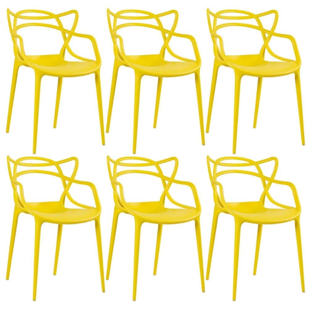 Cadeiras Allegra Amarelas - Kit com 6 Unidades em Polipropileno Injetado - Design Moderno e Empilhável para Sala, Cozinha, Jantar, Bar e Varanda