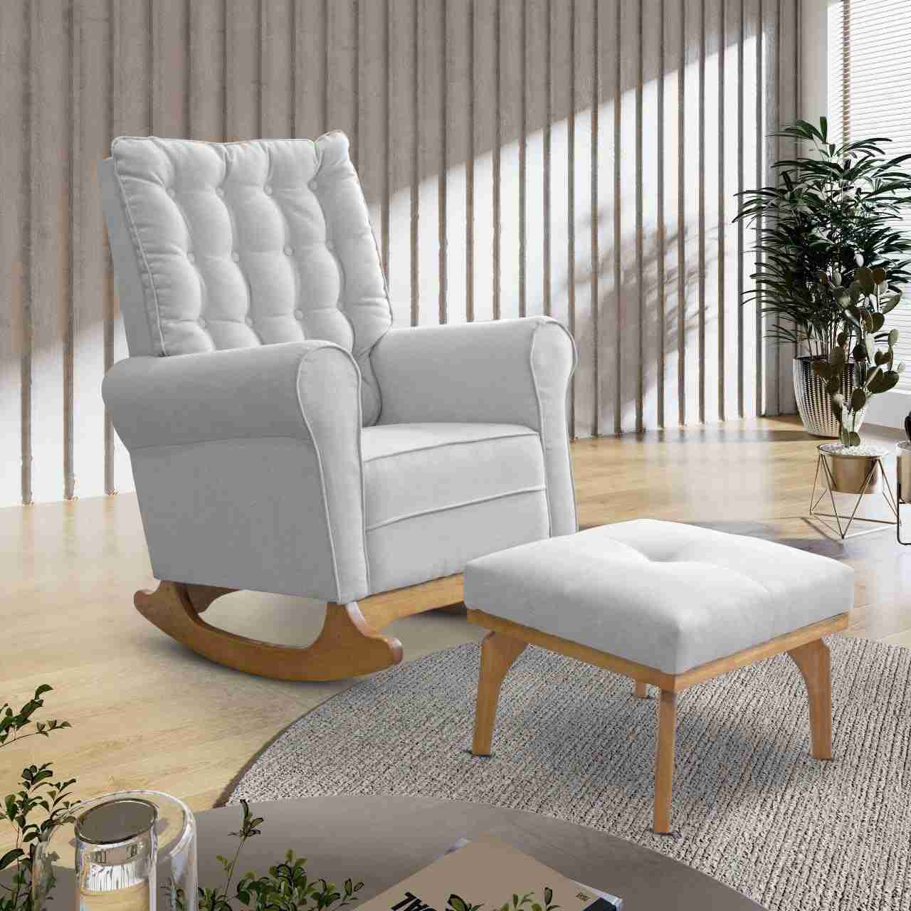 Poltrona de Balanço em Linho - Conforto e Estilo para Sala e Quarto de Bebê