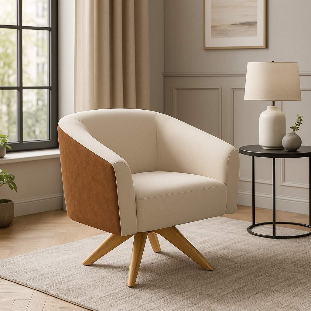 Poltrona Stella: Conforto Giratório em Linho Nozes/Bege
