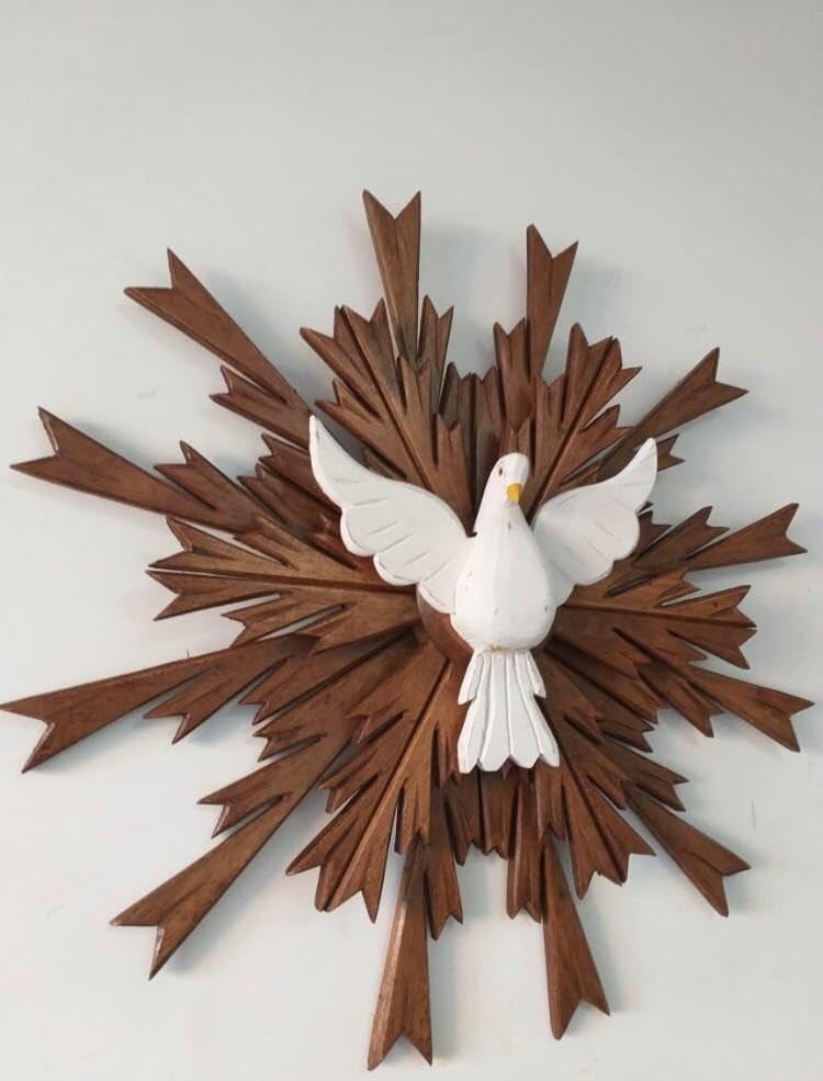 Resplendor Espírito Santo em Madeira 60 cm - Raios Duplos com Pomba Central