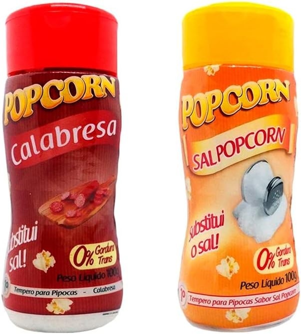 Temperos P/ Pipoca Popcorn Cx 12 Frascos. 6 Calabresa - 6 Sal Popcorn