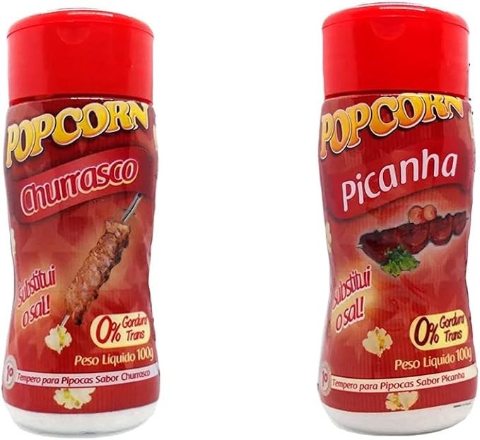 Temperos P/ Pipoca Popcorn Cx 12 Frascos. 6 Churrasco - 6 Picanha