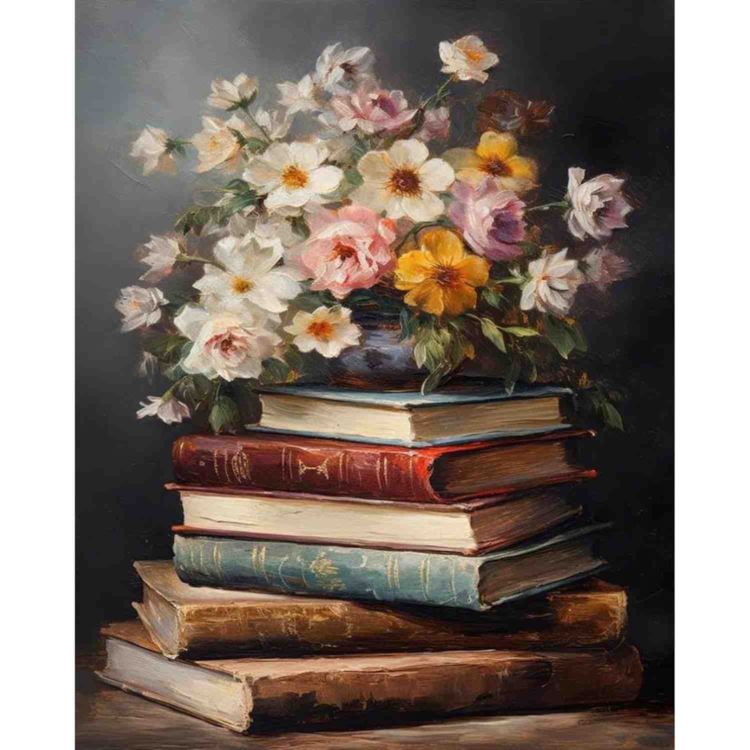 Pintura por Números Vintage Flores - Kit Completo para Adultos com Tela 40,6x50,8cm