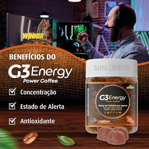 Cafeína em Goma Energético Pré treino Power Coffee - 75mg de Cafeína por Goma Sunflower