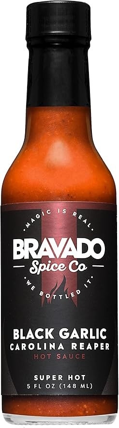 Bravado Spice Alho Preto E Molho Picante Carolina Reaper Por Featured On Hot Ones Sem Glúten, Vegano, Baixo Teor De Carboidratos, Paleo, Garrafa De 5 Oz Totalmente Natural, Molho Picante Gourmet Pre