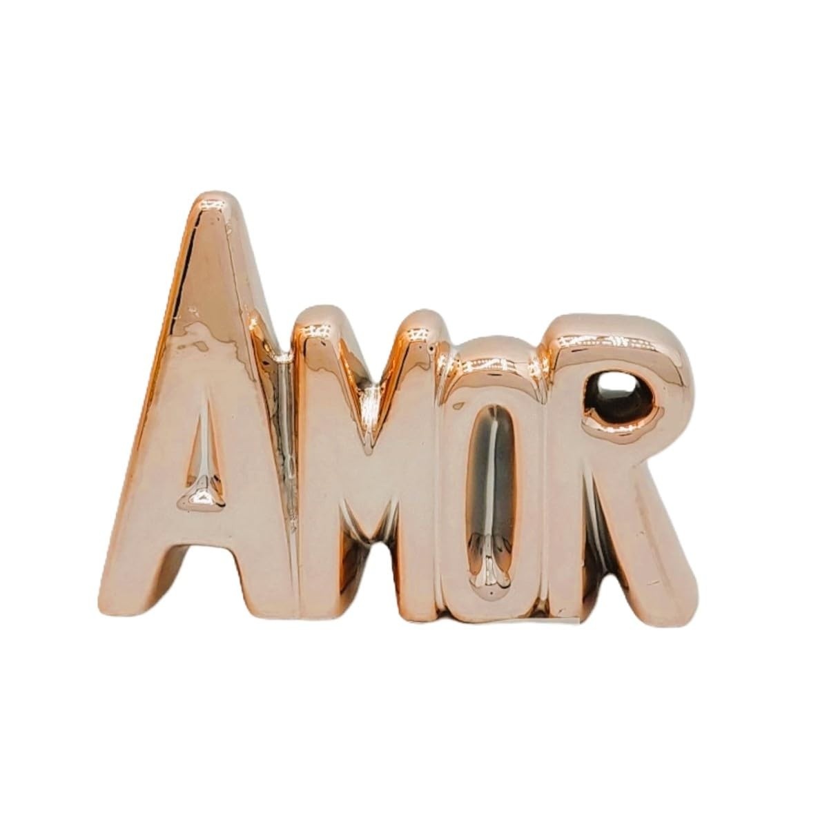 Enfeite Decorativo de Porcelana com Palavra 'Amor' Rosa Gold - 8cm x 11cm