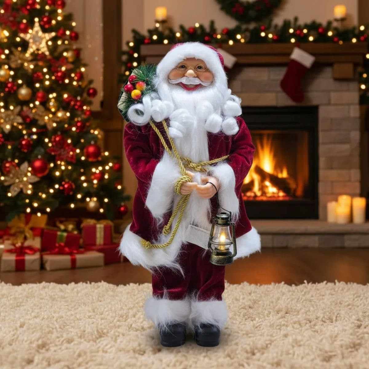 Papai Noel Decorativo em Pé - Porcelana Premium 45cm para Ambientes Natalinos