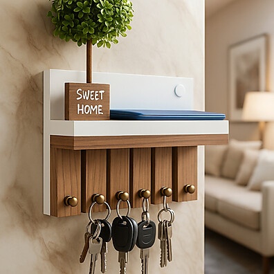Porta-Chave Ripado com Prateleira em MDF