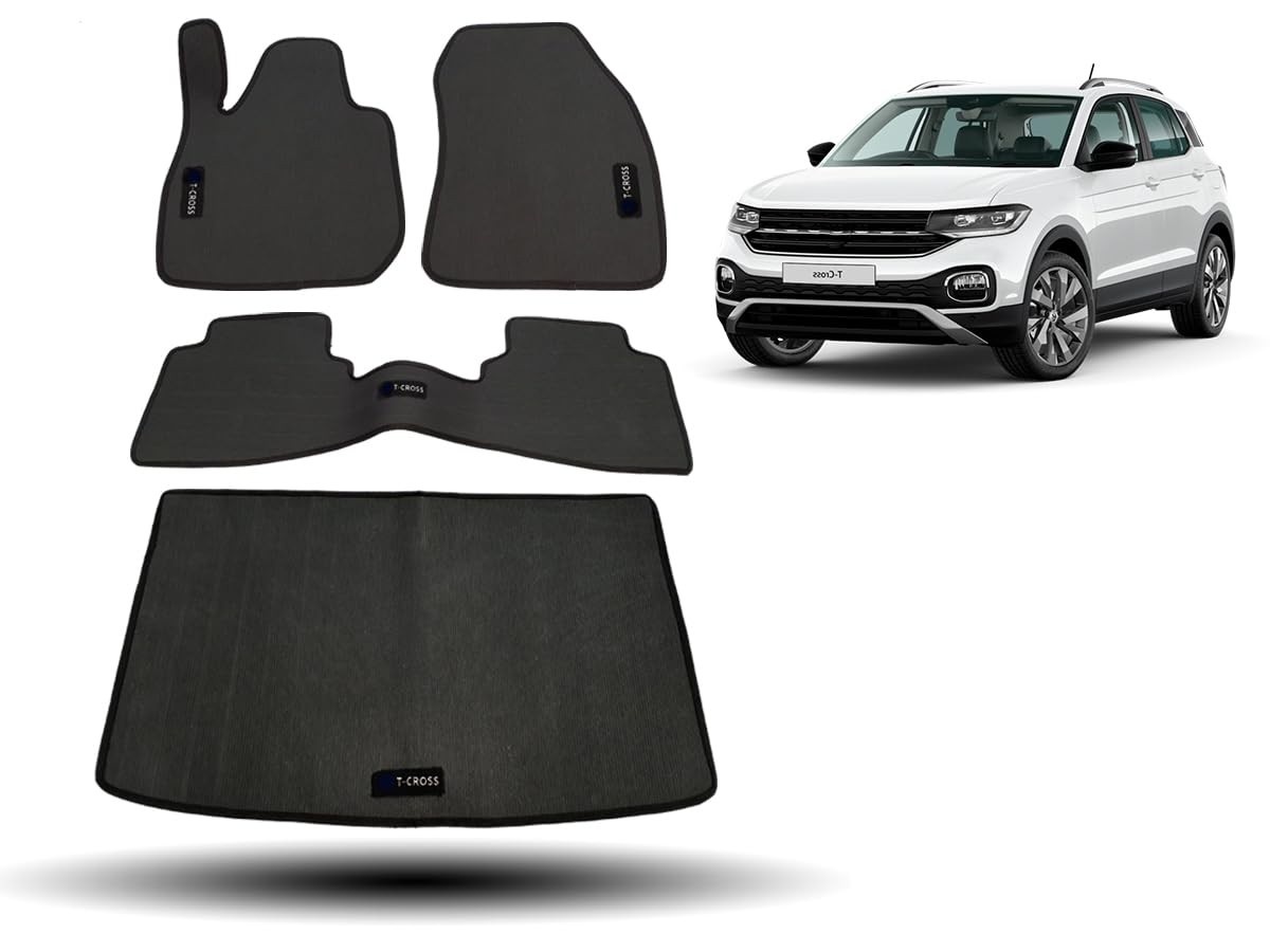 Tapete Borracha T-Cross 2019-2023: Kit Completo 4 Peças (Traseiro Inteiriço + Porta-malas)