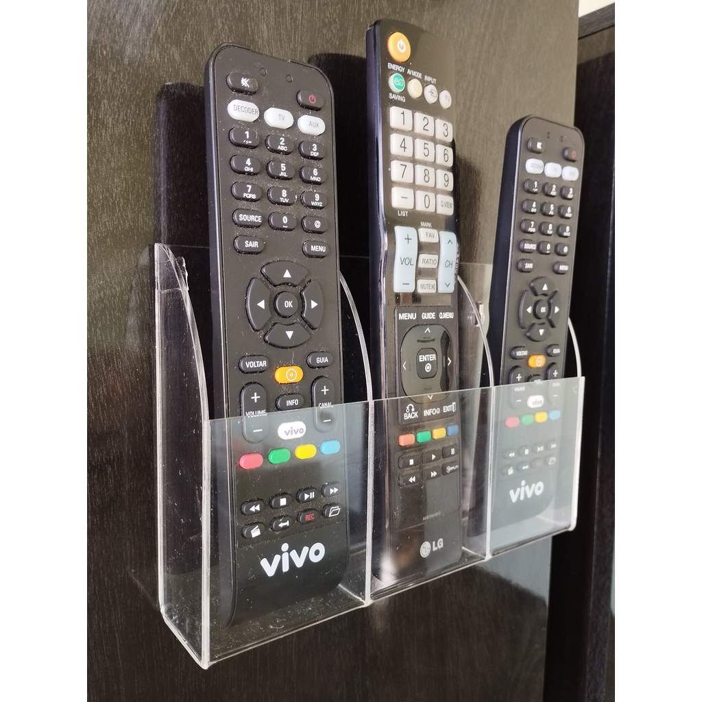 Porta Controle Remoto de Parede para 3 Dispositivos – Organização Inteligente em Acrílico