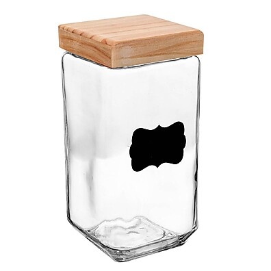 Porta Mantimento Vidro 2,2L com Tampa de Pinus e Adesivo Personalizado