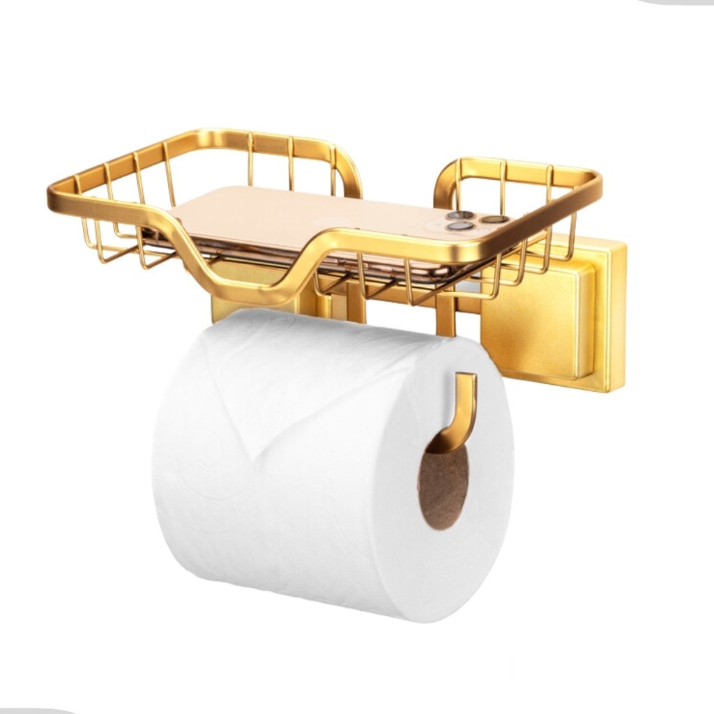 Porta Papel Higiênico com Suporte Celular Dourado