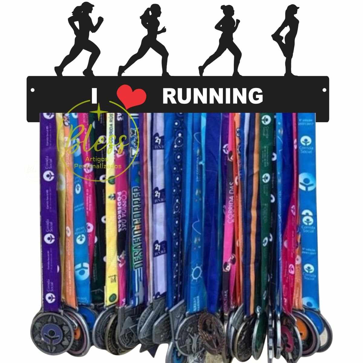Porta Medalhas Corrida Feminino Ilove Running - Quadro Decorativo em MDF para Corredoras