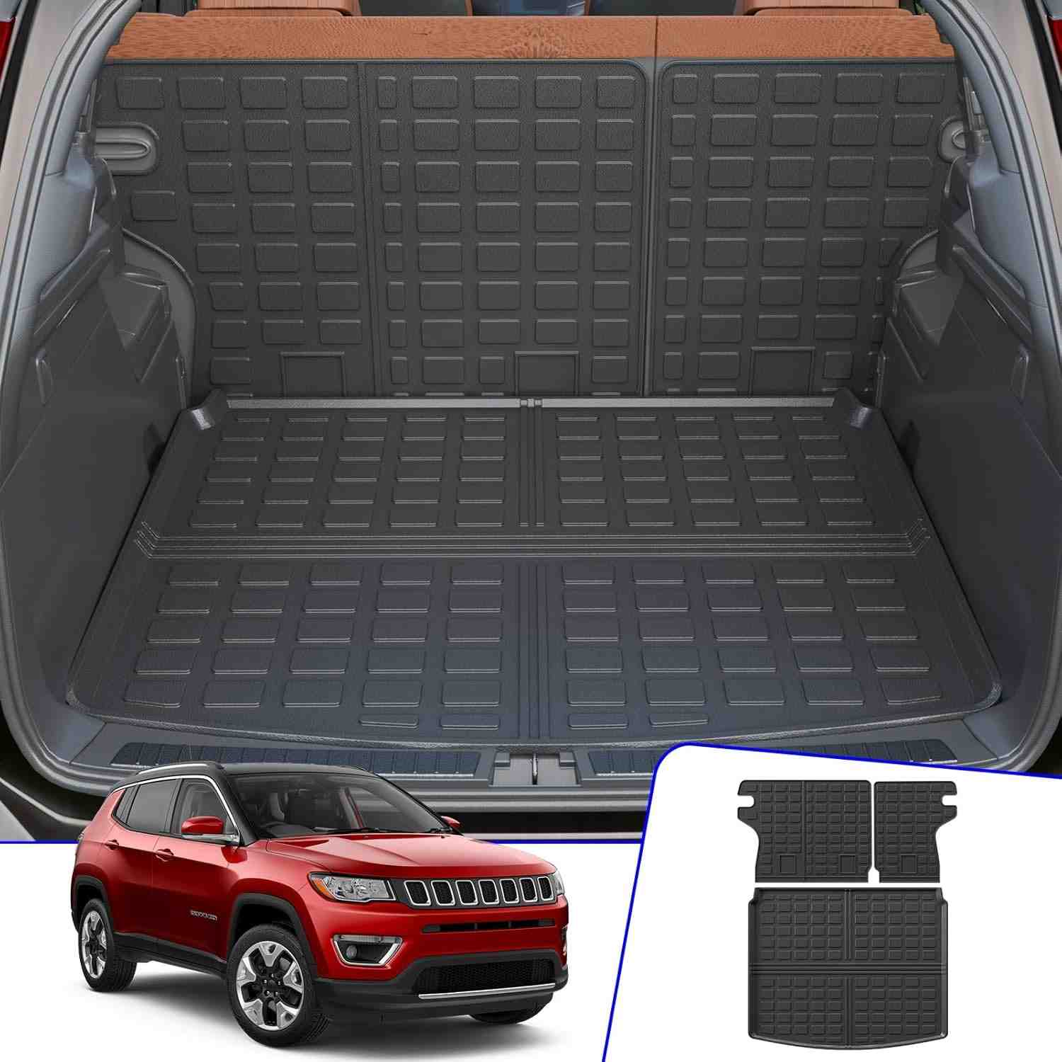 Tapete de Porta-Malas e Encosto Jeep Compass 2017-2023 | Proteção Total TPE All-Climate