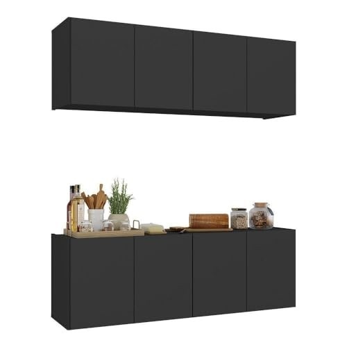 Kit Armário de Cozinha com Balcão 4 Portas – Design Moderno e Resistente em MDP Preto
