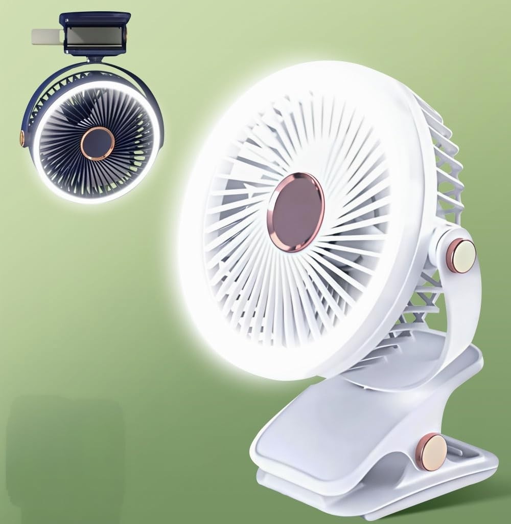 Ventilador de Mesa Portátil Recarregável com LED e 5 Velocidades - 360° Silencioso 2400mAh