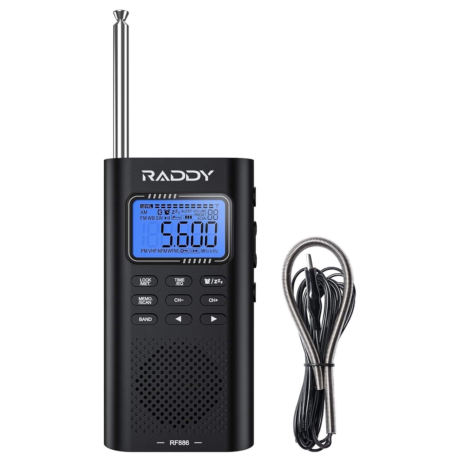 Rádio Digital Portátil Raddy RF886: AM/FM/SW/VHF/WB com Bluetooth e Alerta NOAA