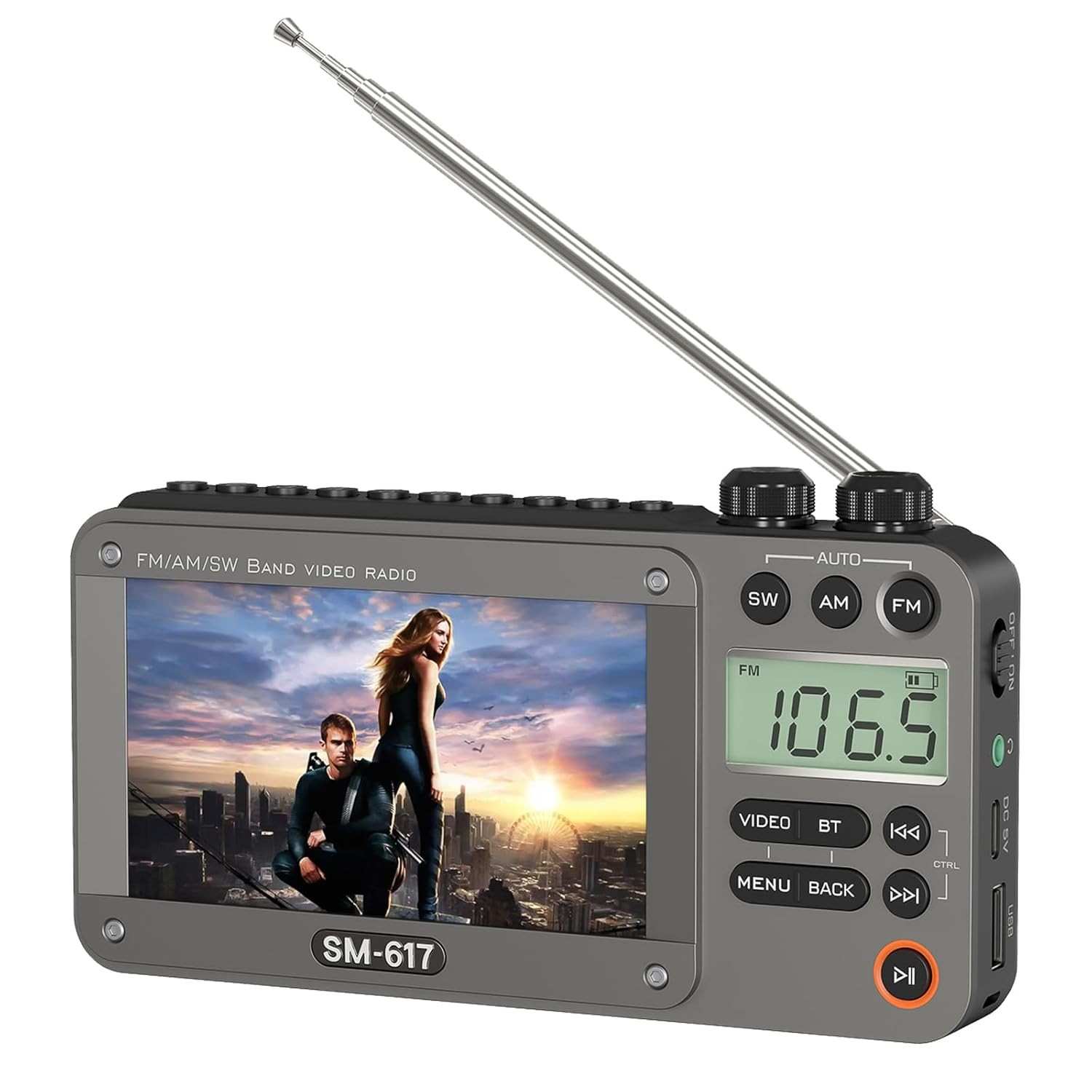 SEMIER Rádio Portátil com Tela 4.3" HD Bluetooth, MP3, E-book e Rádio AM/FM/SW Recarregável