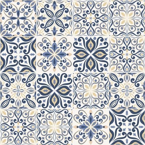 Adesivo de Azulejo Português Azul Real 15x15 cm - Kit com 18 Unidades para Decoração de Cozinha