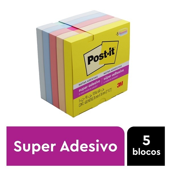 Post-it Alegria 76mm x 76mm: 5 Blocos Coloridos para Organizar Sua Vida