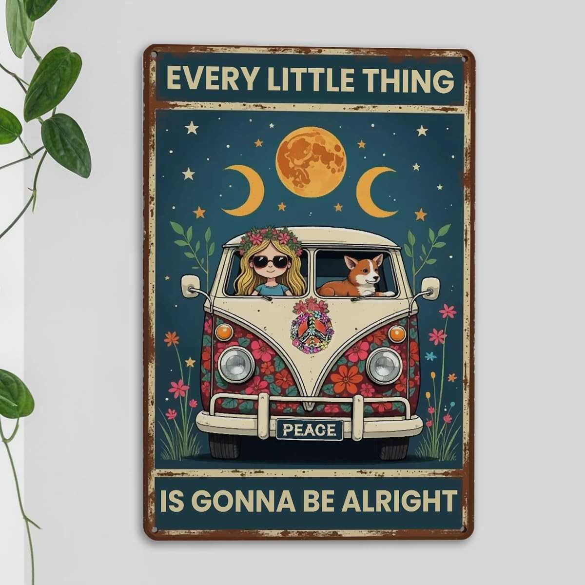 Pôster de Arte Retrô Hippie em Metal - Decoração Vintage Anos 70 para Salas Temáticas e Coleções