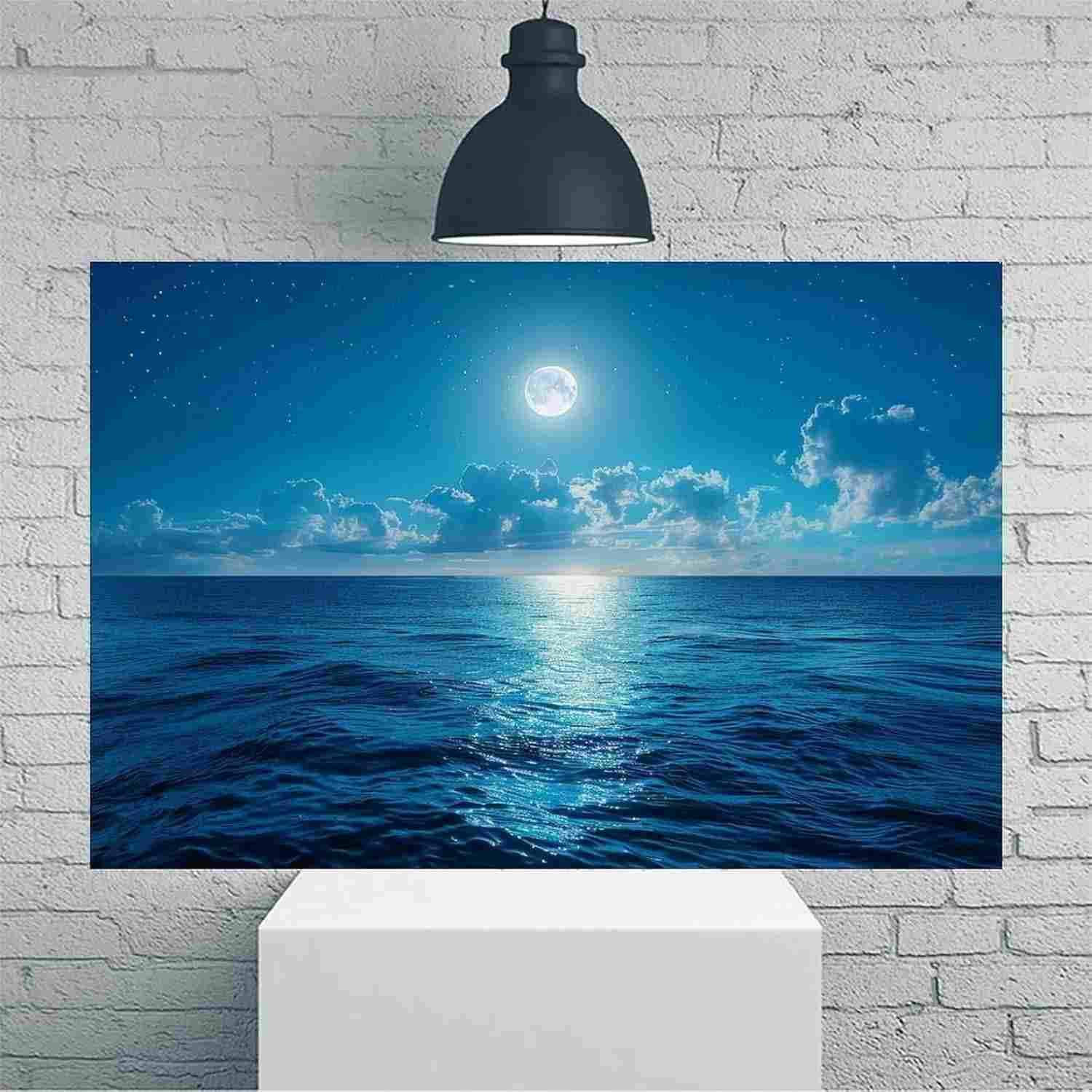 Pôster Vintage Céu Noturno Oceano Lua 30x45cm - Arte Rústica para Sala, Quarto e Escritório