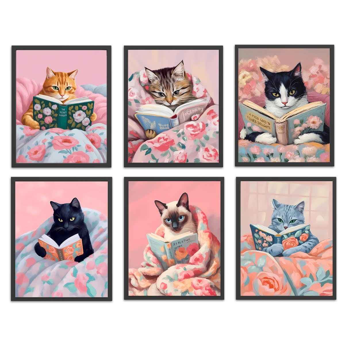 Pôsteres de Gatos Fofos Vintage - 6 Peças para Decoração de Parede - Estética Berçário e Quarto
