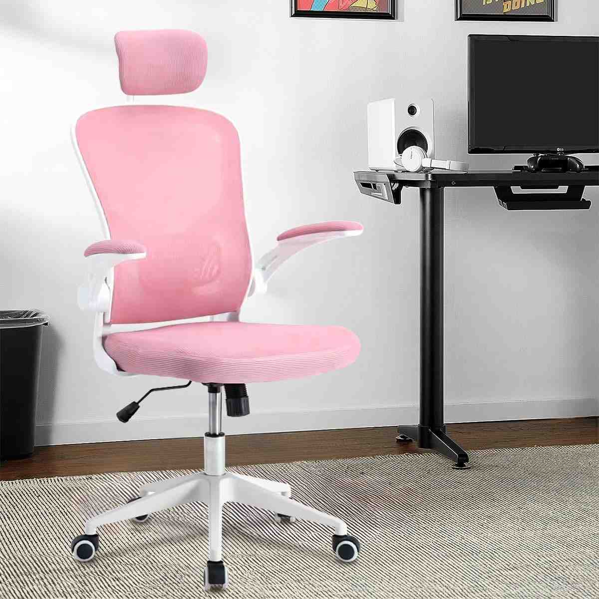 Cadeira Ergonômica de Escritório com Estofado Mesh Rosa - Conforto e Postura Ideal