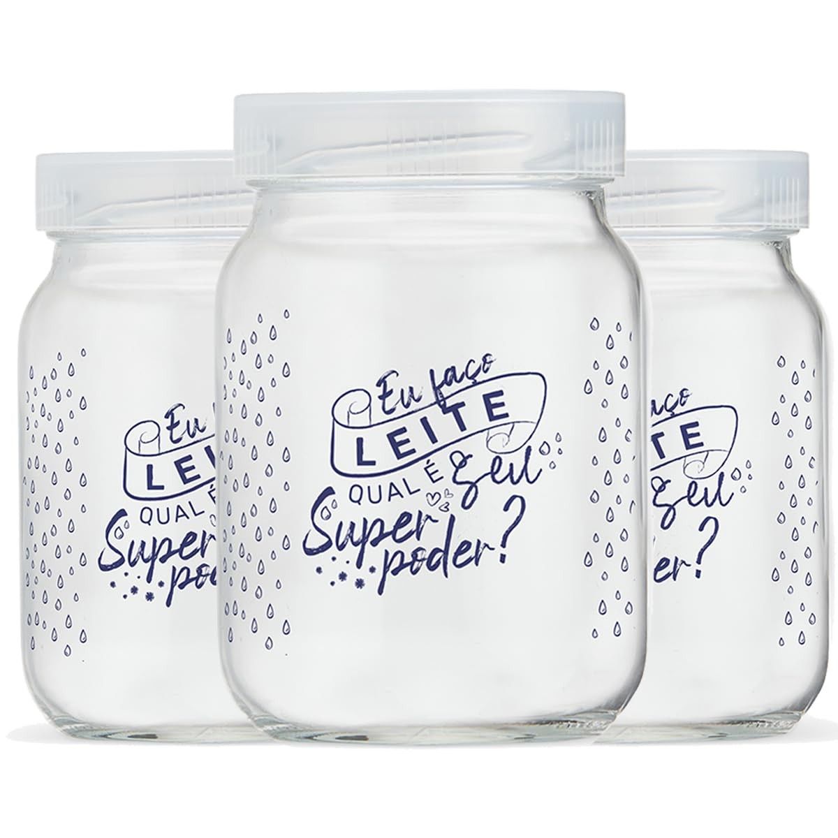 Pote de Vidro para Leite Materno Super Mamãe 200ml - 3 Unidades | Seguro, Higiênico e Ideal para Armazenamento