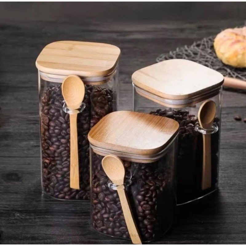Pote Hermético de Vidro com Colher de Bambu – Organize sua Cozinha