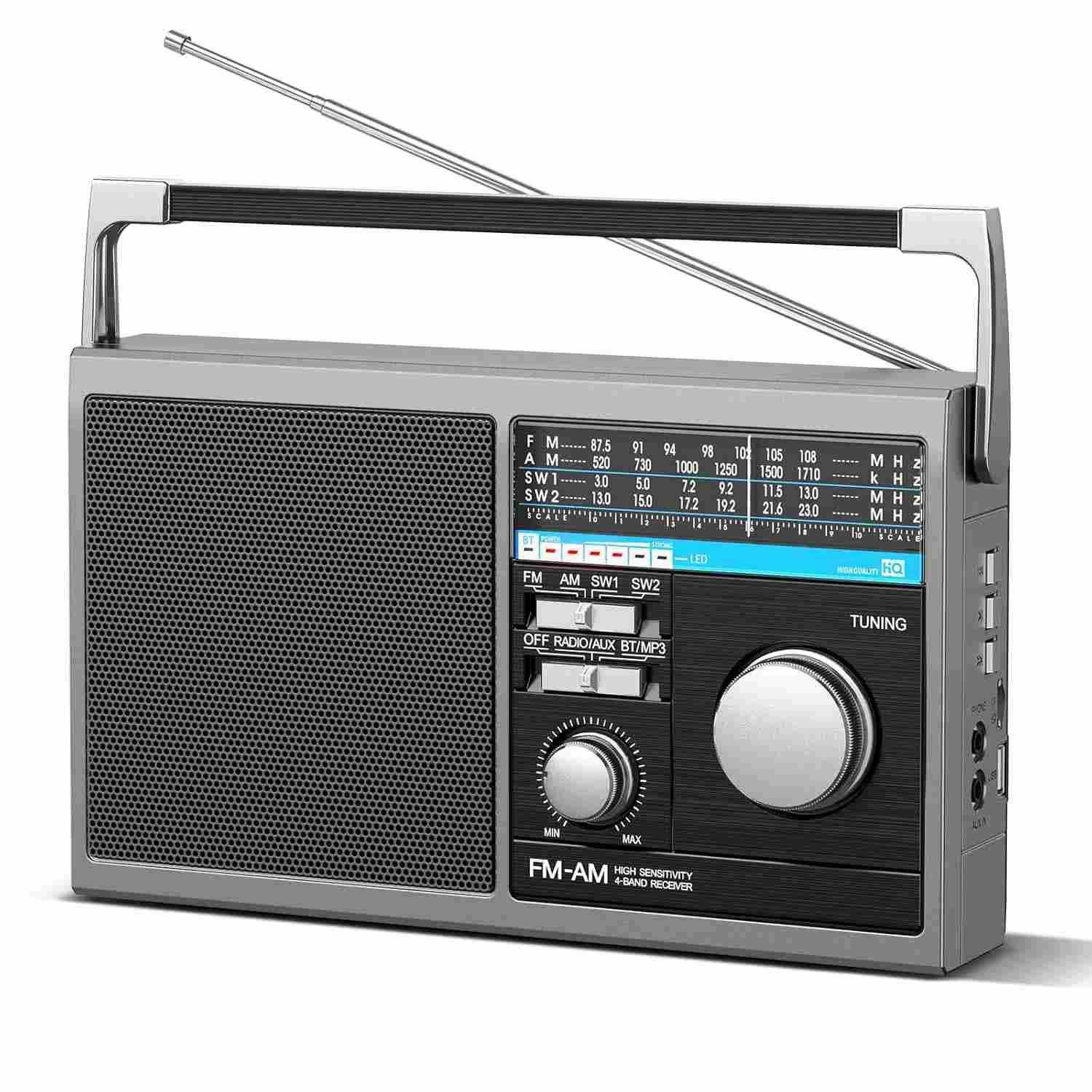 Rádio AM FM Portátil Retro Bluetooth com Melhor Recepção e Som Potente