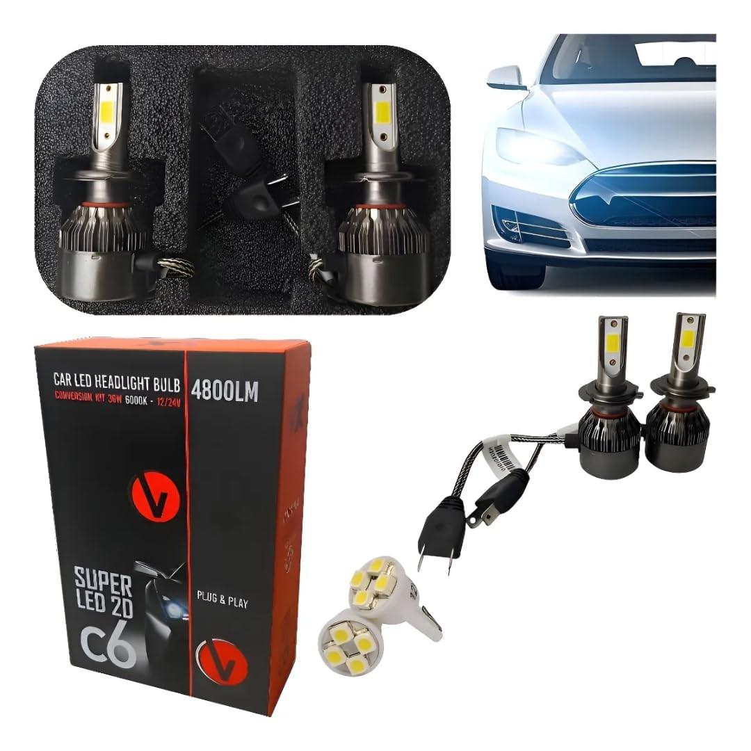 Kit Lâmpada Super LED H7 C6 2D: Iluminação Potente 72W 6000K para Seu Carro
