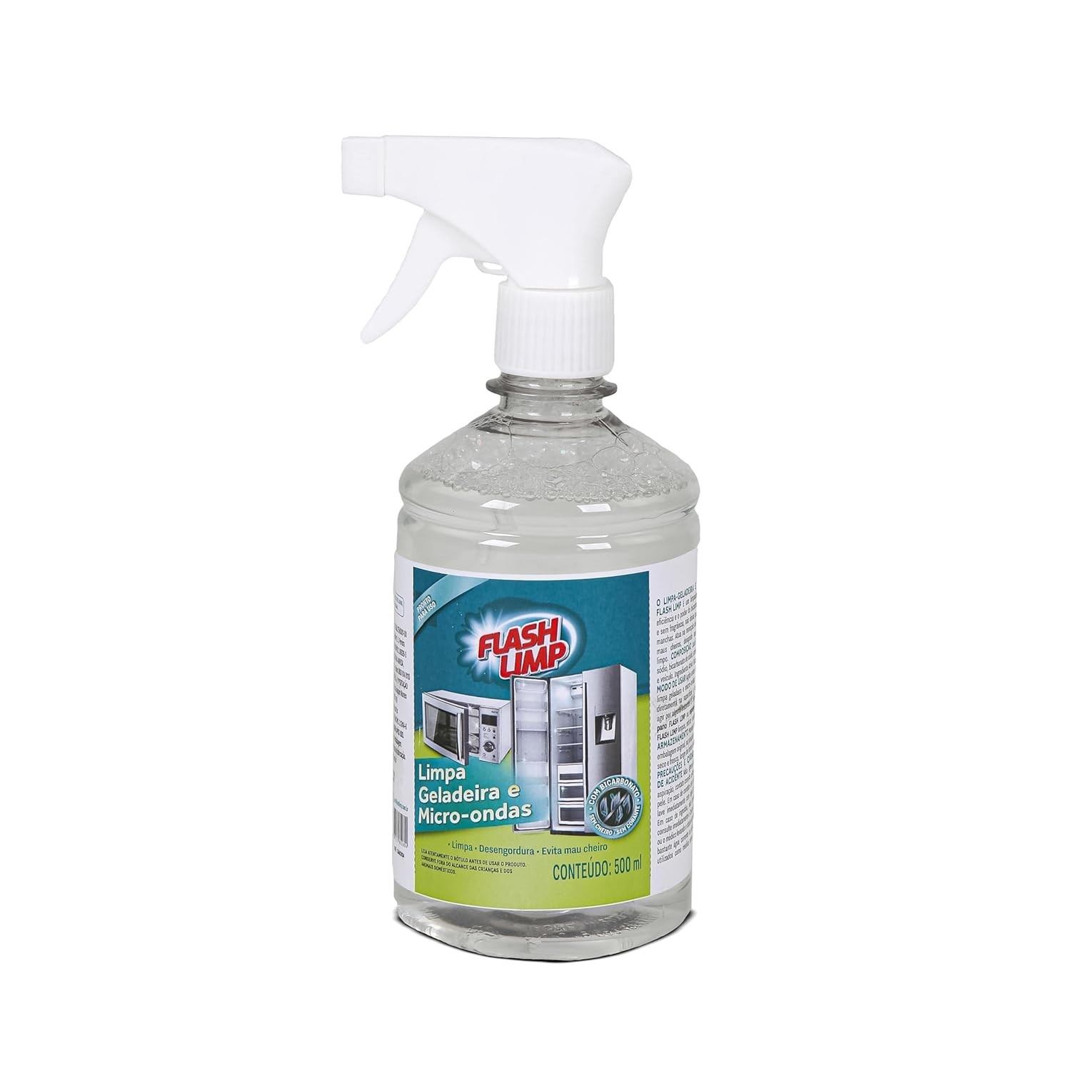 Flash Limp - Limpa Geladeira e Micro-ondas com Bicarbonato 500ml - Potente e Sem Resíduos