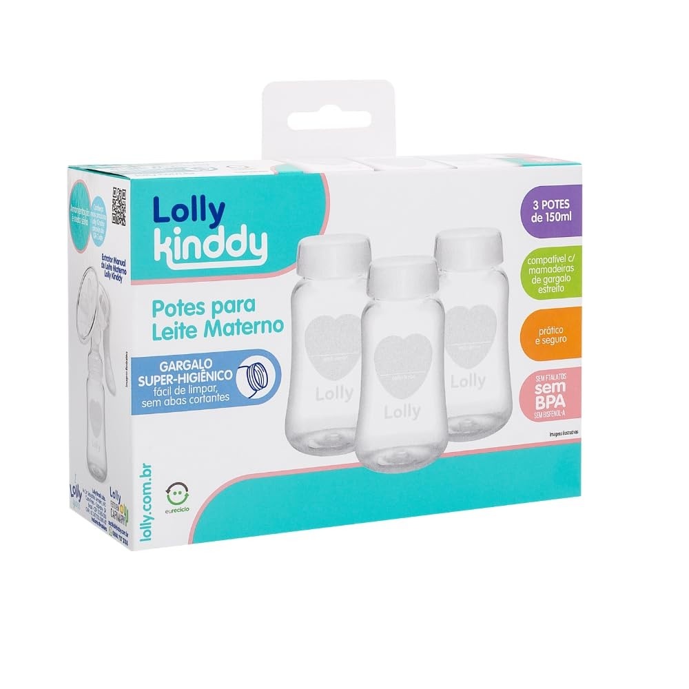 Lolly Kit 3 Potes para Leite Materno Transparente - Armazenamento Seguro e Prático