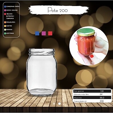 Potes de Vidro 200ml com Tampa Dourada – Ideal para Geléias e Conservas