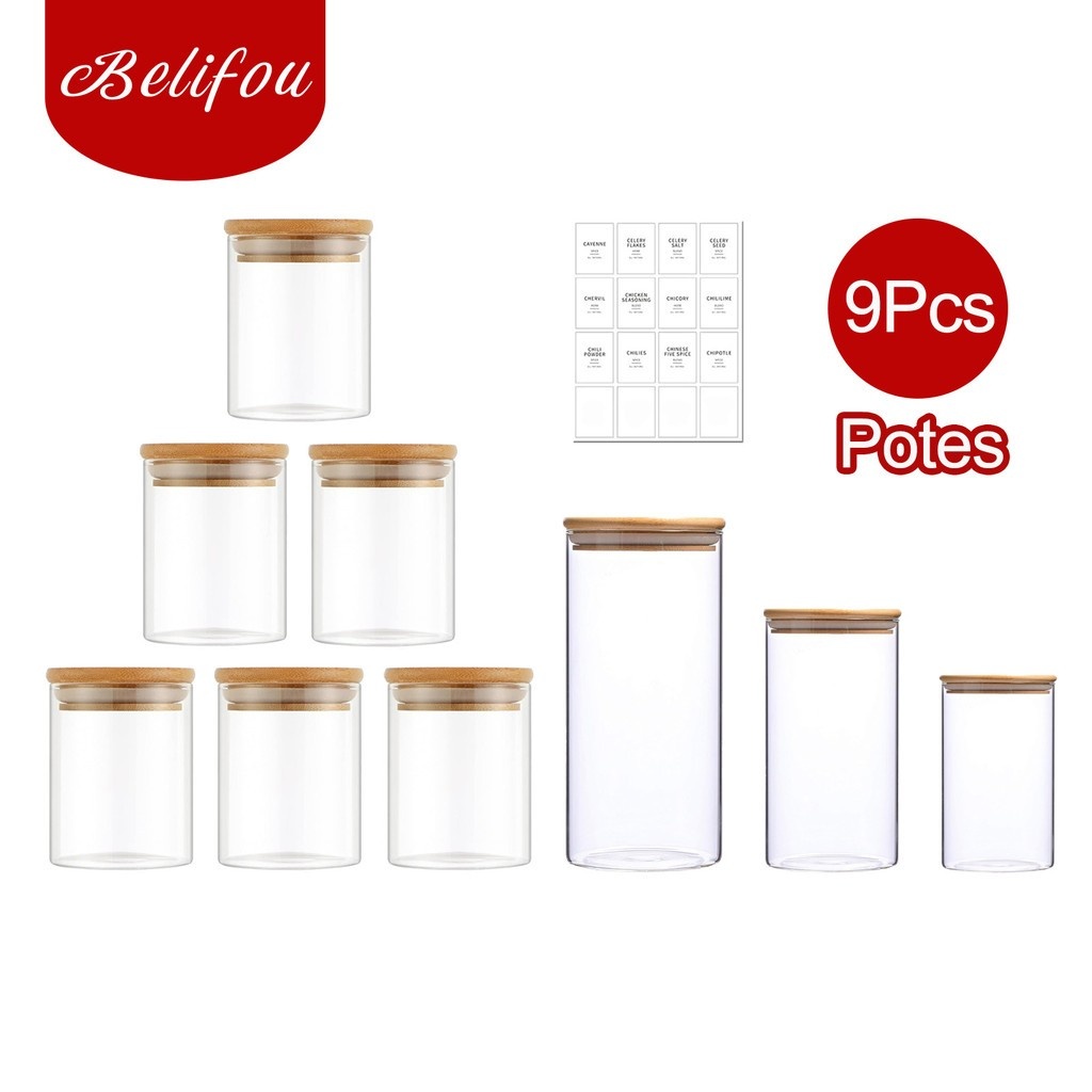 Potes de Vidro com Tampa de Bambu: Organize com Estilo!