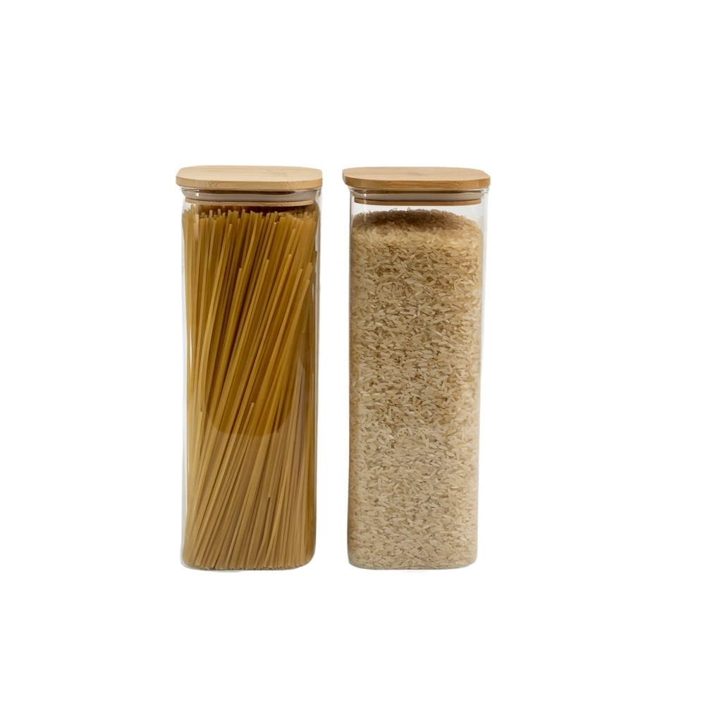 Potes de Vidro Oikos: Kit 2 Pçs com Tampa Bambu