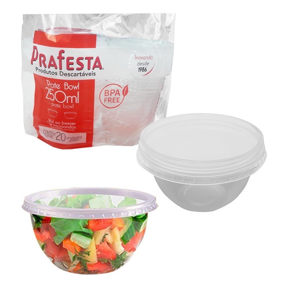 Potes Descartáveis 250ml: Kit com 40 - Freezer e Microondas