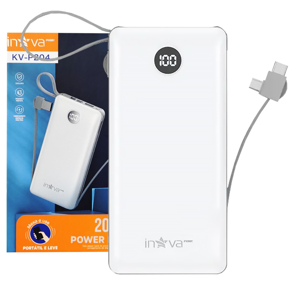 Power Bank 20000mAh: Carga Turbo e 3 Cabos!