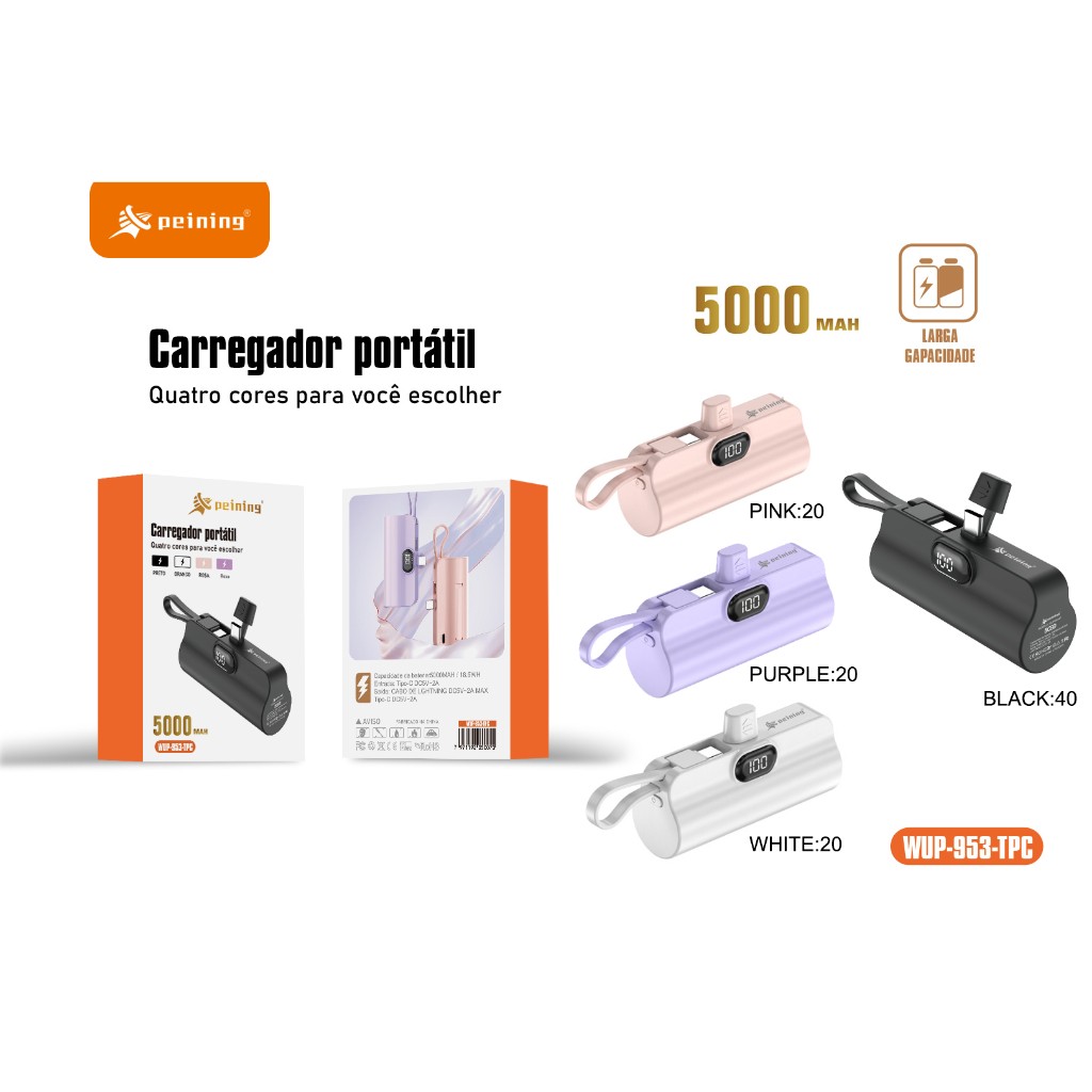 Power Bank 5000mAh Peining: Carregue Já!