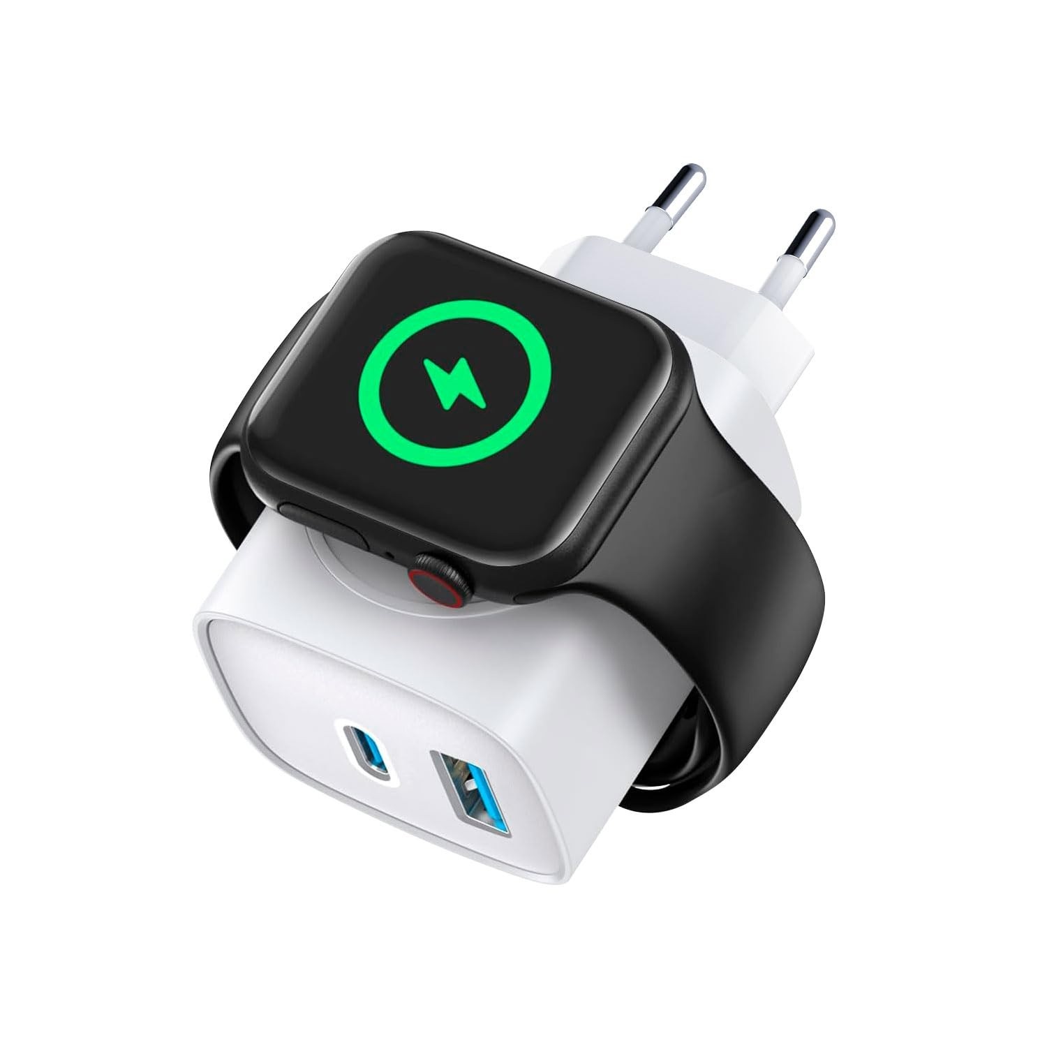 Carregador Gshield 3 em 1: Power Delivery 23W, USB-C, USB-A e Base Magnética Wireless para Apple Watch - Branco