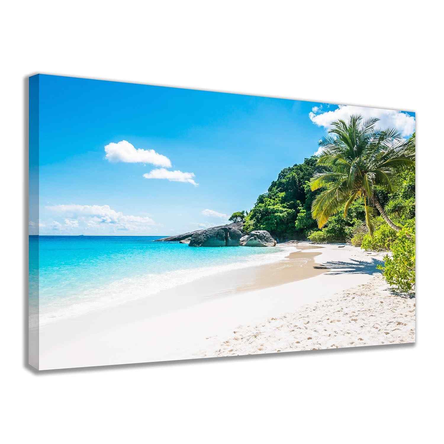 Quadro Decorativo Praia Paradisíaca 60x85cm - Tela Canvas Premium com Madeira Reflorestada