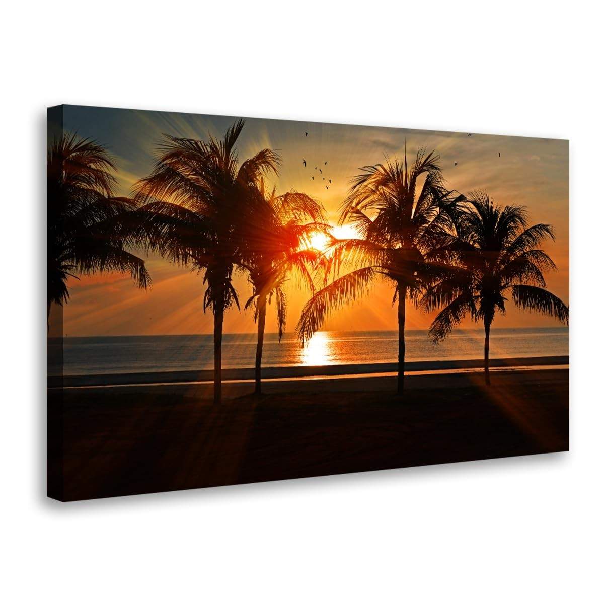 Quadro Decorativo Pôr do Sol na Praia - Tela Canva 90x60cm | Decoração Moderna para Sala e Escritório