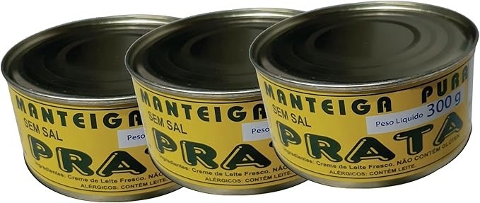 3 Latas De 300g - Manteiga Sem Sal - Laticínio Prata