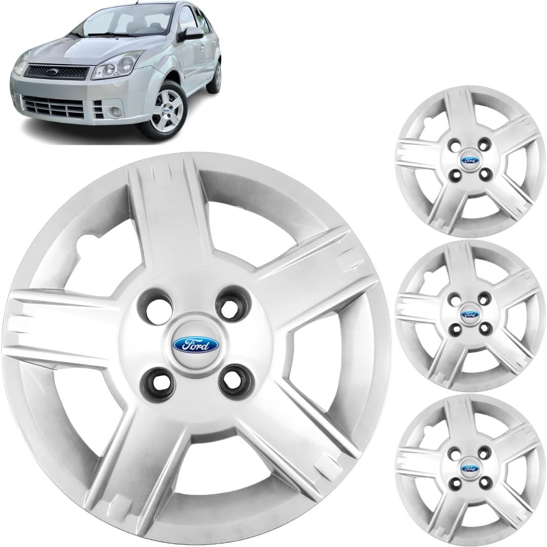 Jogo 4 Calotas Aro 14 Ford Fiesta 2004-2012 Prata Resinado Grid - Estilo e Proteção