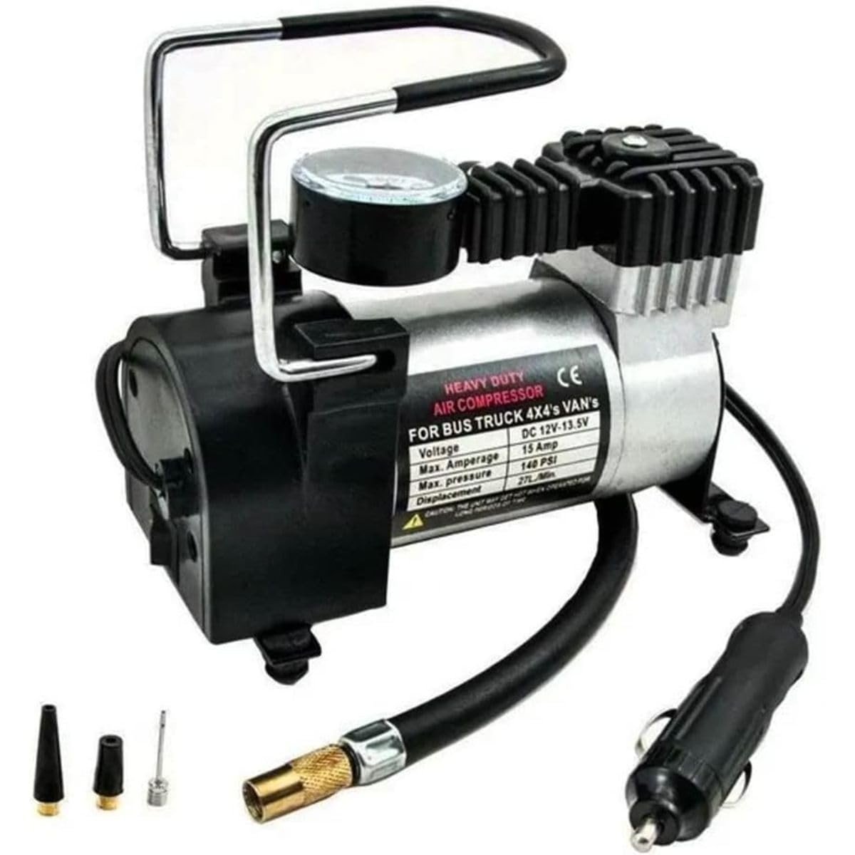 Compressor de Ar Portátil 12V Prata: Encha Pneus de Carro, Moto e Mais com Alta Pressão!