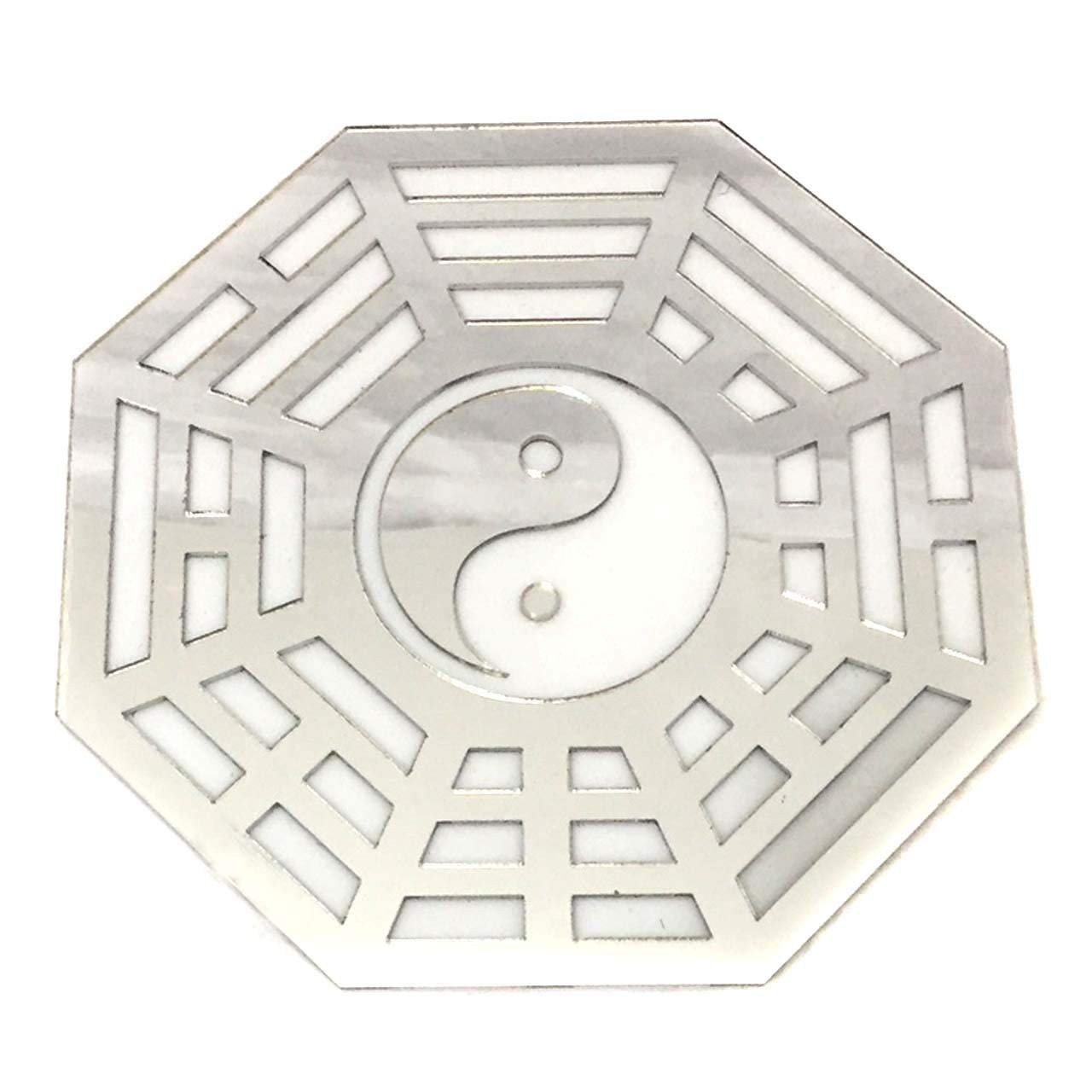 Baguá Yin Yang Acrílico Espelhado Prateado 15cm - Equilíbrio Energético com Design Moderno