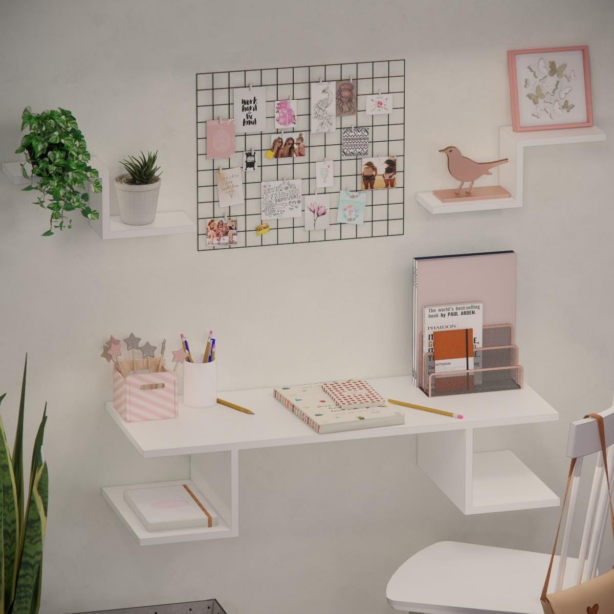 Mesa Escrivaninha Suspensa com Prateleira Branca - Design Moderno para Estudo e Trabalho