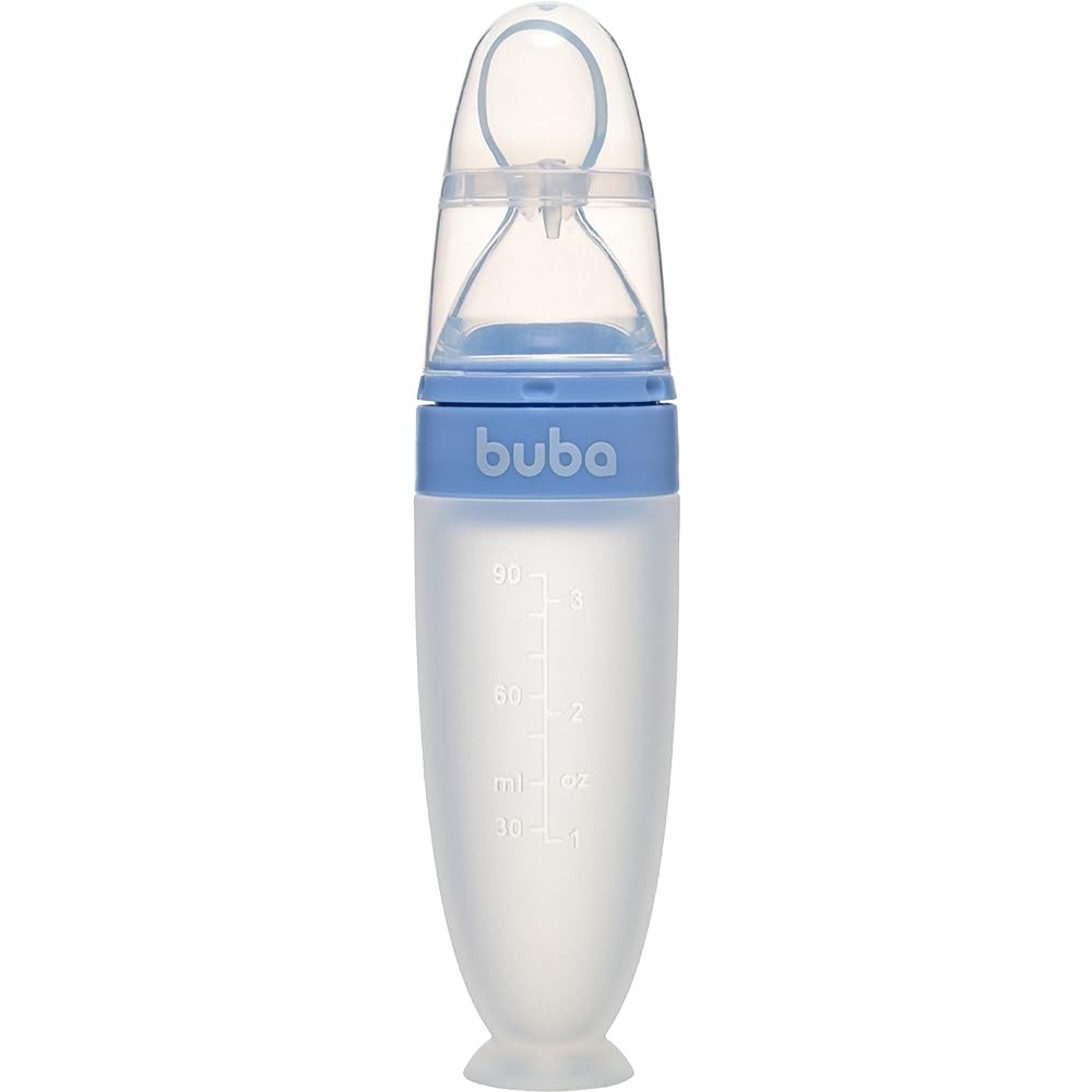 Colher Dosadora em Silicone com Ventosa Azul - Segura, Higiênica e Prática para Bebês